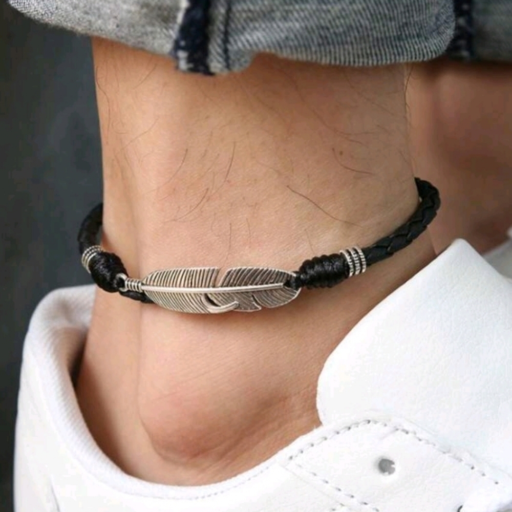 Retro Minimalist Adjustable Feather & Anklet or bracelet for men or woman